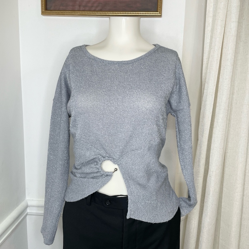 AllSaints women’s sweaterLight Grey Metallic Ring Twisted Wrap Front knot Knit S